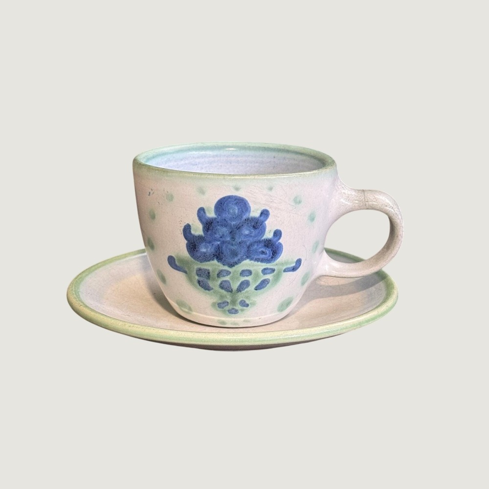 MA Hadley Pottery Blueberry Bouquet Cup and Saucer